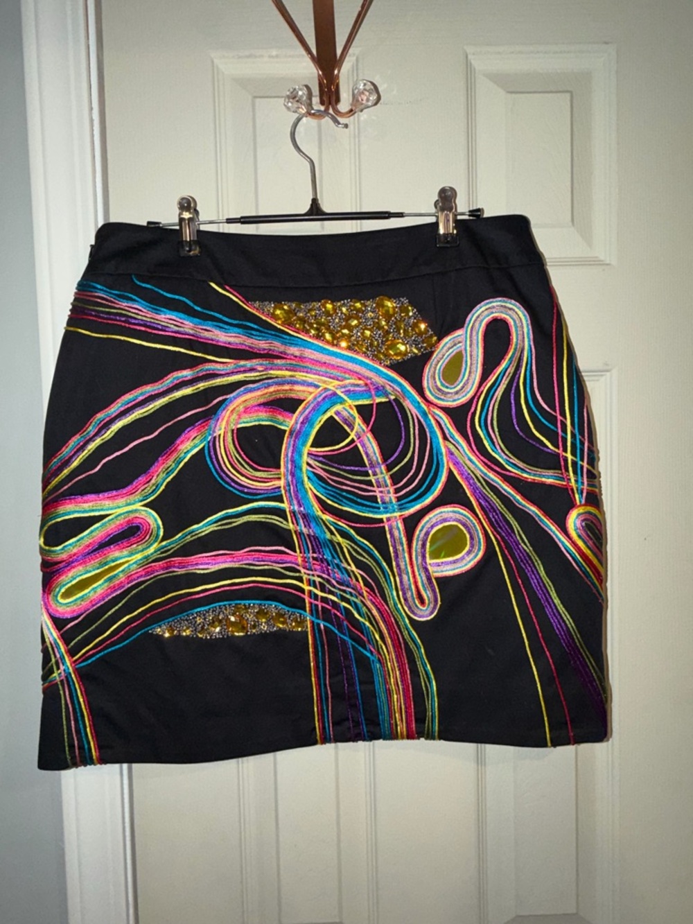 Black and Neon Embroidered Mini Skirt